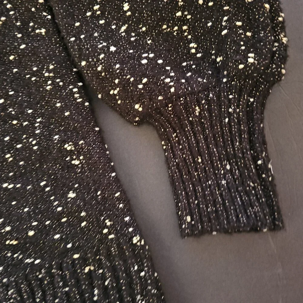 Anne Klein women's sweater M medium black & White Speckled long sleeves - Picture 2 of 3